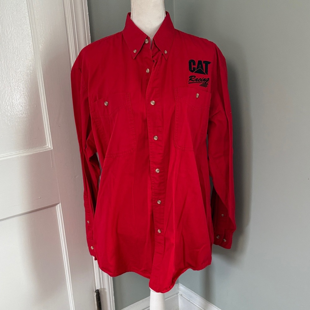 Vintage Ward Burton Men's Red Button Down Shirt Cat Racing NASCAR Medium‎